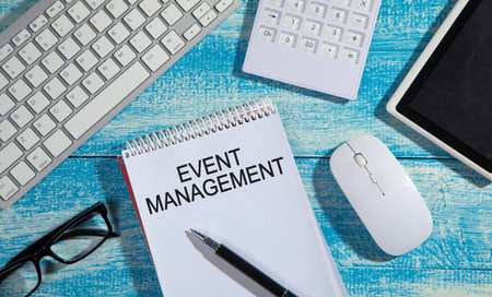 Event Management text on notepad with a business object.の写真素材