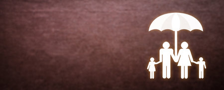 Family symbol with a umbrella. family insurance conceptの写真素材