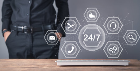 24/7 hours online service. business concept