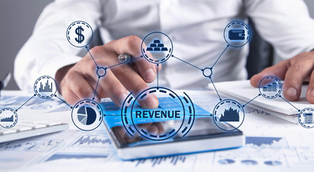 businessman using calculator. revenue. finance. Growth. Successful businessの写真素材