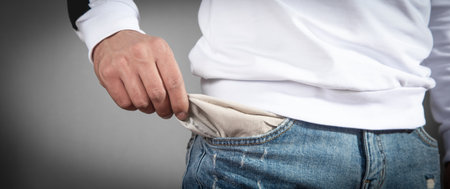 Man showing empty pocket. Bankruptcy. no moneyの写真素材