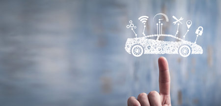 Modern smart car on male hand. transportation. Technology