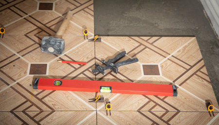 Building level on the floor. Renovating the floor