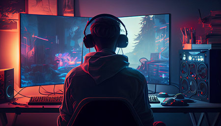 gamer playing video game. Generative AIの素材