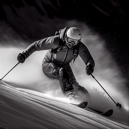 Skier skiing downhill in high mountains. Generative AIの素材