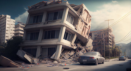 Demolished building in the city. Earthquake. Generative AIの素材
