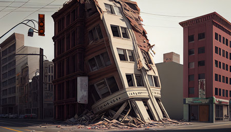 Demolished building in the city. Earthquake. Generative AIの素材