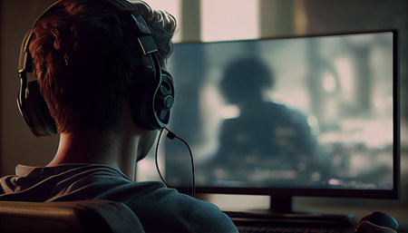 gamer playing video game. Generative AIの素材