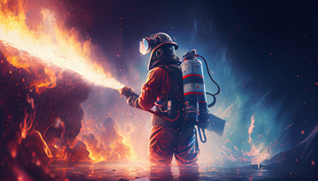 Firefighter in protective clothing. Generative AIの素材