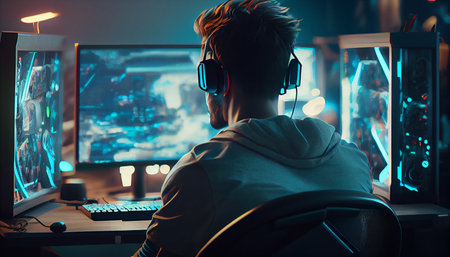 gamer playing video game. Generative AIの素材