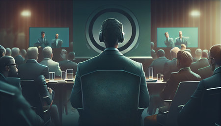 Businessman in front of a conference hall. Generative AIの素材