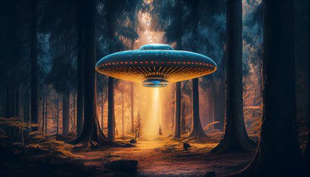 Flying alien saucer. beautiful view. Generative AIの素材