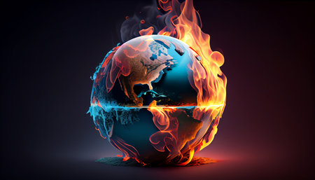 Globe burning. global warming concept. Generative AIの素材