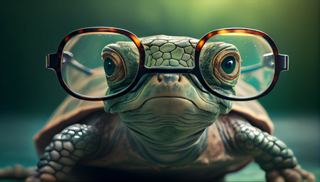 Tortoise wearing glasses. Generative AIの素材