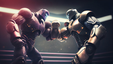 Cyborgs fighting with each other. Generative AIの素材