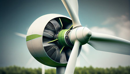 Wind Turbine generator on a sunny day. Generative AIの素材