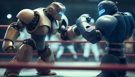 Cyborgs fighting with each other. Generative AIの素材