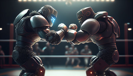 Cyborgs fighting with each other. Generative AIの素材