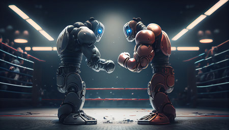 Cyborgs fighting with each other. Generative AIの素材
