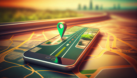 Smartphone with gps navigator. Generative AIの素材