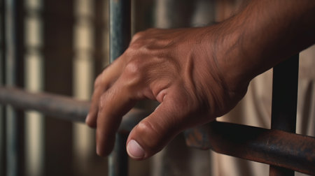 Male hand with a bars of the prison. Generative AIの素材