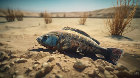 Fish on the sand at desert. Generative AIの素材