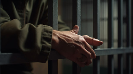 Male hand with a bars of the prison. Generative AIの素材