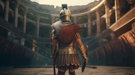 Gladiator. Ancient Roman Colosseum in Rome. Generative AIの素材