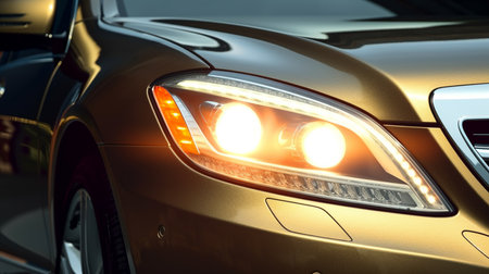 Close up of headlight of a modern car. Generative AIの素材