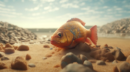 Fish on the sand at desert. Generative AIの素材