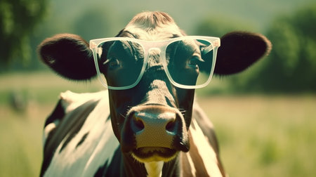 Cow with sunglasses. Generative AIの素材