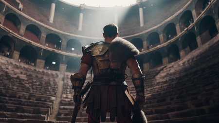 Gladiator. Ancient Roman Colosseum in Rome. Generative AIの素材