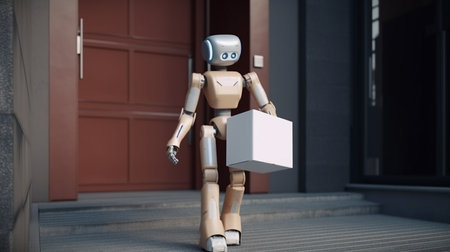 Delivery humanoid robot with a box. Generative AIの素材