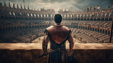 Gladiator. Ancient Roman Colosseum in Rome. Generative AIの素材