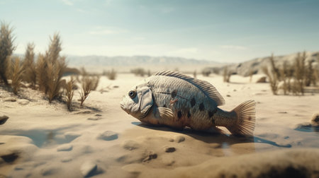 Fish on the sand at desert. Generative AIの素材