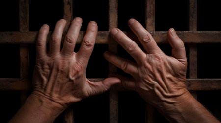 Male hand with a bars of the prison. Generative AIの素材