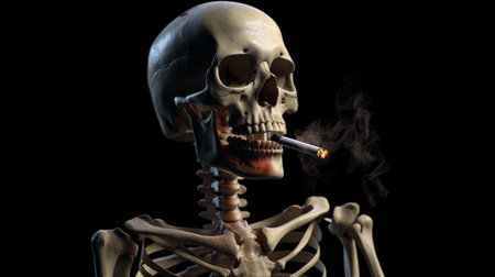 Human skeleton smoking a cigarette. Generative AIの素材