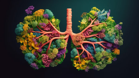Lungs made from flowers and nature. Generative AIの素材