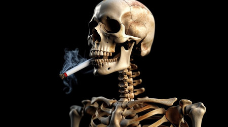 Human skeleton smoking a cigarette. Generative AIの素材