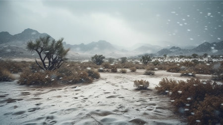 Desert covered with snow. Generative AIの素材