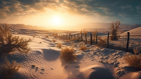 Desert covered with snow. Generative AIの素材