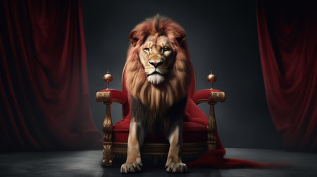 Lion sitting on a throne. Generative AIの素材