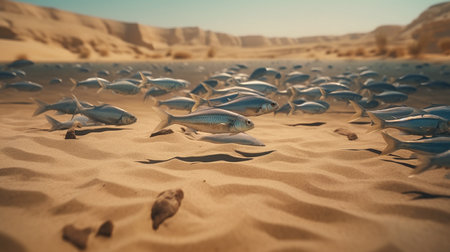 Fish on the sand at desert. Generative AIの素材