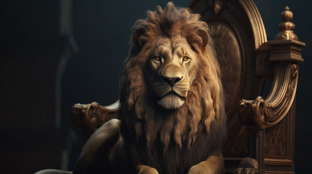 Lion sitting on a throne. Generative AIの素材