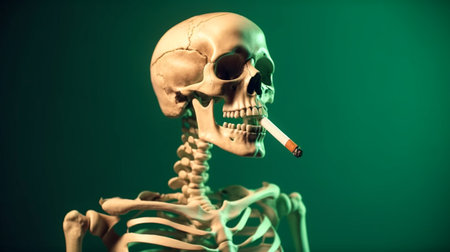 Human skeleton smoking a cigarette. Generative AIの素材