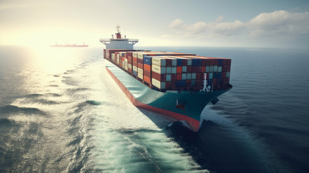 Container ship in the sea. Generative AIの素材