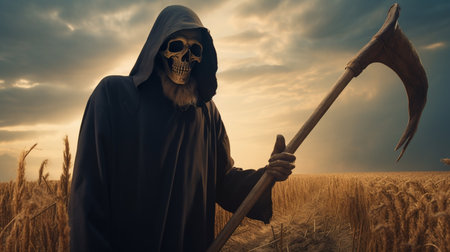 The grim reaper with a scythe. Generative AIの素材