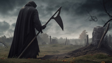 The grim reaper with a scythe. Generative AIの素材