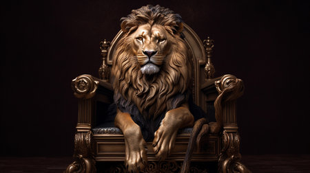 Lion sitting on a throne. Generative AIの素材