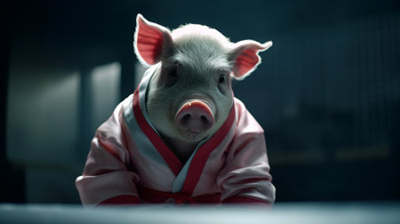 Pig dressed in a fighting suit. Generative AIの素材